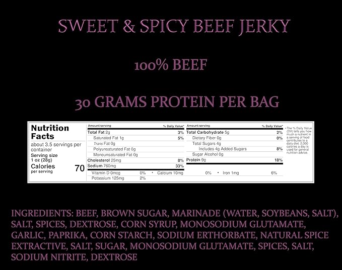 Ranch House Beef Jerky Sweet &amp Spicy Pack of 3 - Whole-Muscle Montana Beef Jerky Strips High Protein Snack