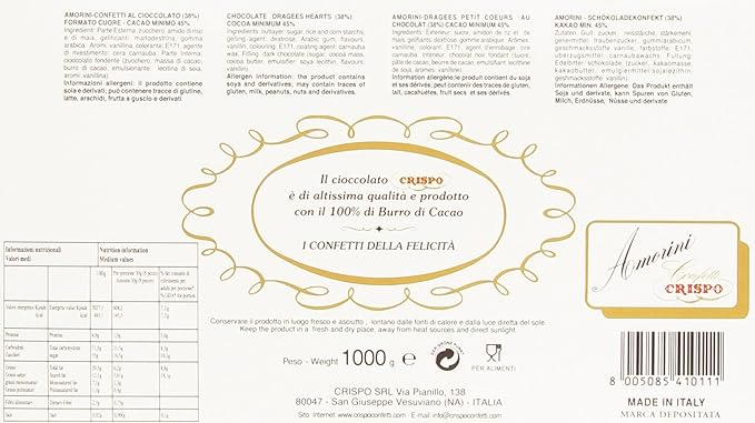 Italian White Sugar Coated Chocolate Hearts Wedding Confetti - One Kilo Box = 2.2 lbs