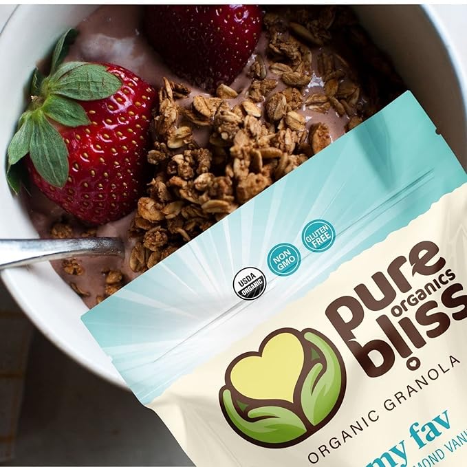Pure Bliss Organic My FAV Granola (French Vanilla Almond) Certified Organic and Gluten Free Non-GMO Great Tasting Natural Healthy Snack Small Batch Artisan Granola Cereal Simple Satisfying Superfo