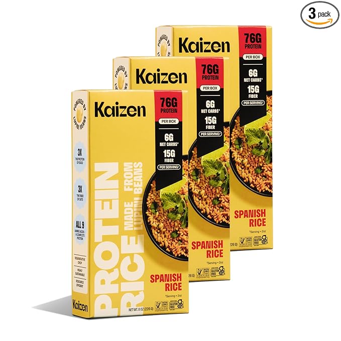 Kaizen Low Carb Keto Spanish Rice -High Protein (20g) Keto Friendly Gluten-Free Plant-Based Made with High Fiber Lupin Flour - 8 ounces (Pack of 3)