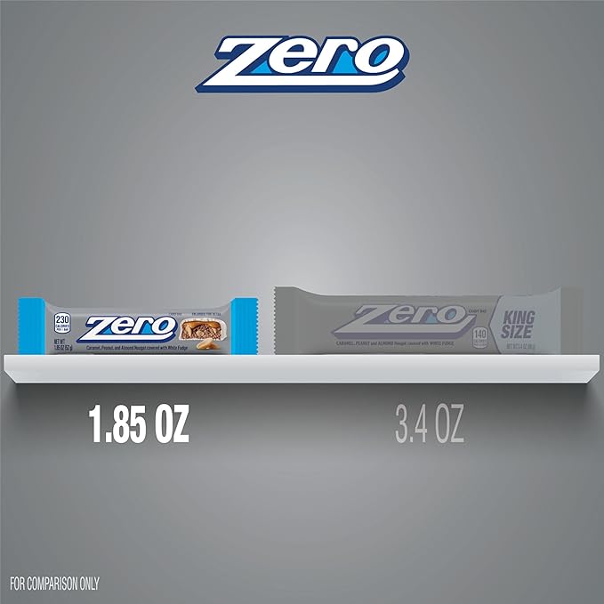 ZERO White Fudge Caramel Peanut and Almond Nougat Candy Bars 1.85 oz (24 Count)