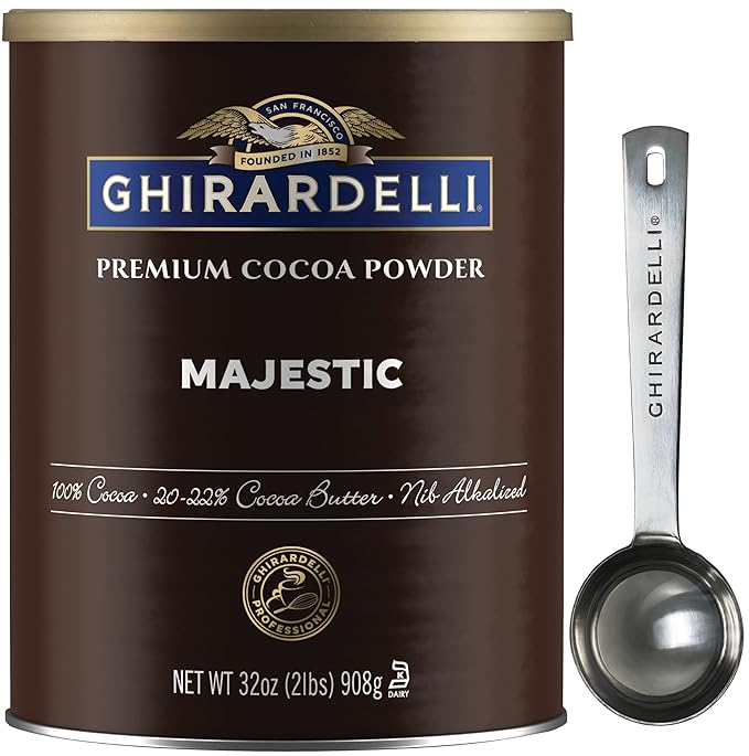 Ghirardelli Majestic Premium Cocoa Powder 2 Pound Can with Ghirardelli Stamped Barista Spoon
