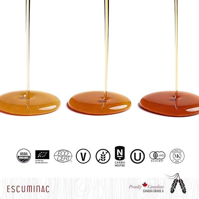 Escuminac Organic Maple Syrup Gift Set | 3 Harvests Included From Delicate to Strong Taste | 100% Pure Canadian Maple Syrup | Gourmet Tasting Trio