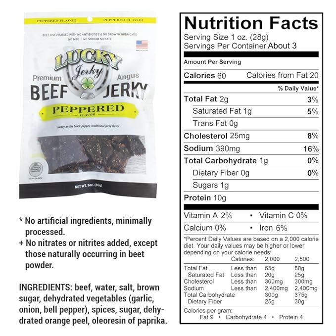 Lucky Beef Jerky - 3oz Slab (Peppered 12 Pack)