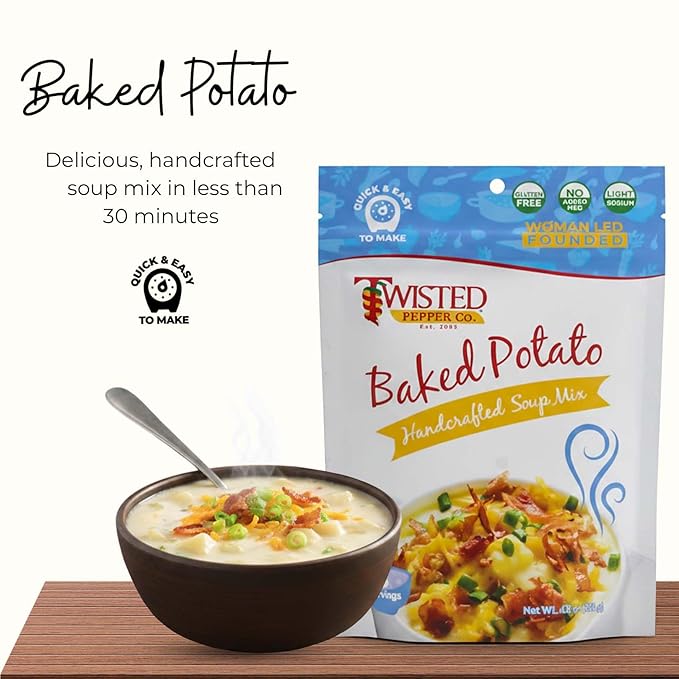 Twisted Pepper Co. Baked Potato Soup Mix: Gluten-Free – Handcrafted Soup – Rich Creamy &amp Savory Flavor Fast &amp Easy Comfort Meal Ready in 30 Minutes Serves 8 Add Bacon Cheese &amp Toppin