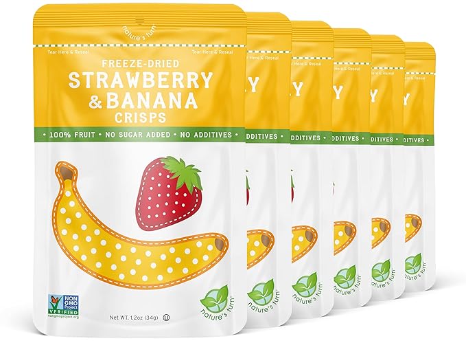 Nature’s Turn Freeze-Dried Fruit Snacks – Best Sellers Variety Pack (Strawberry &amp Banana Apple Strawberry and Peach) Pack of 12 (1.2 oz Each)
