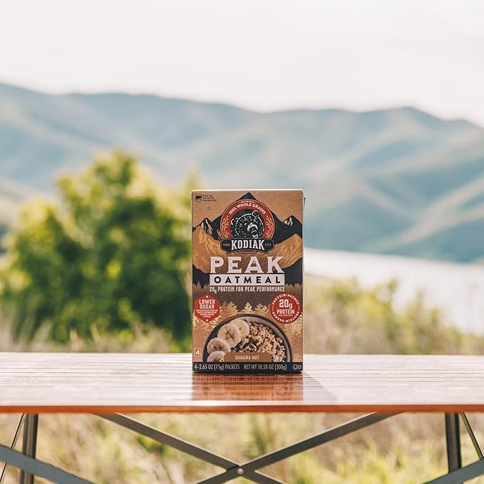 Kodiak Cakes Peak Instant Oatmeal Packets Banana Nut High Protein100% Whole Grains 6 box with 4 packets each (Total of 24 packets)