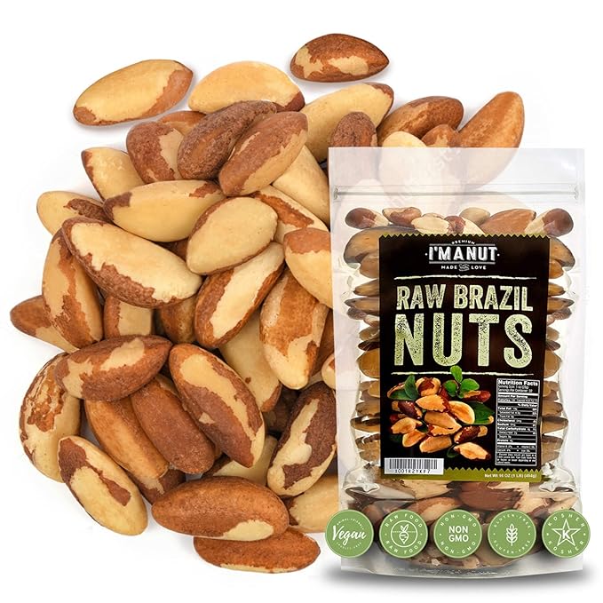 Premium Wild Harvested Raw Brazil Nuts 1 lb (16oz) – High Selenium Batch Tested Peanut &amp Gluten Free Non-GMO Kosher Resealable Bag