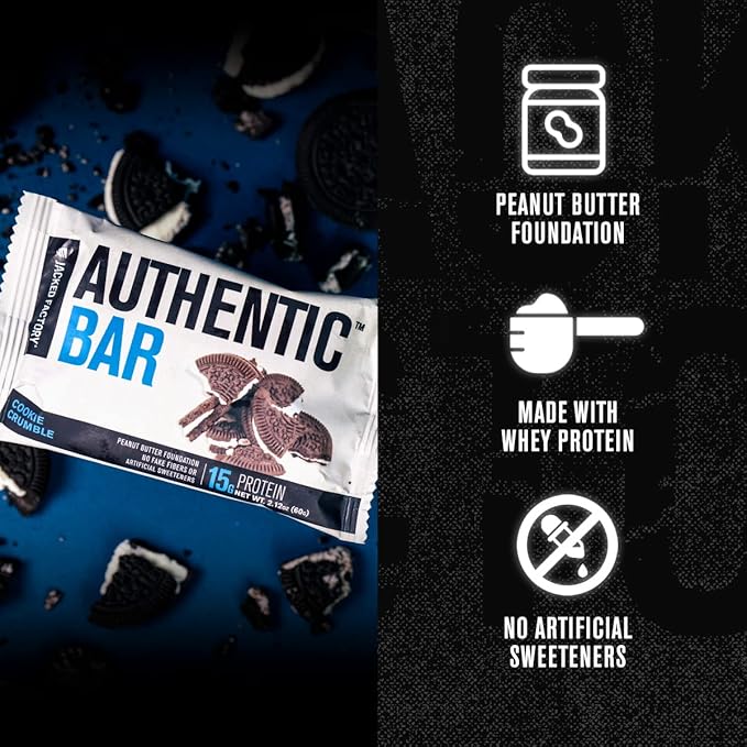 Authentic Bar Cookie Crumble Protein Bars - Tasty Meal Replacement Energy Bars w/ 15g Whey Protein Isolate Natural Sugars from Pure Honey Healthy Fat Peanut Butter Foundation - 12 Pack