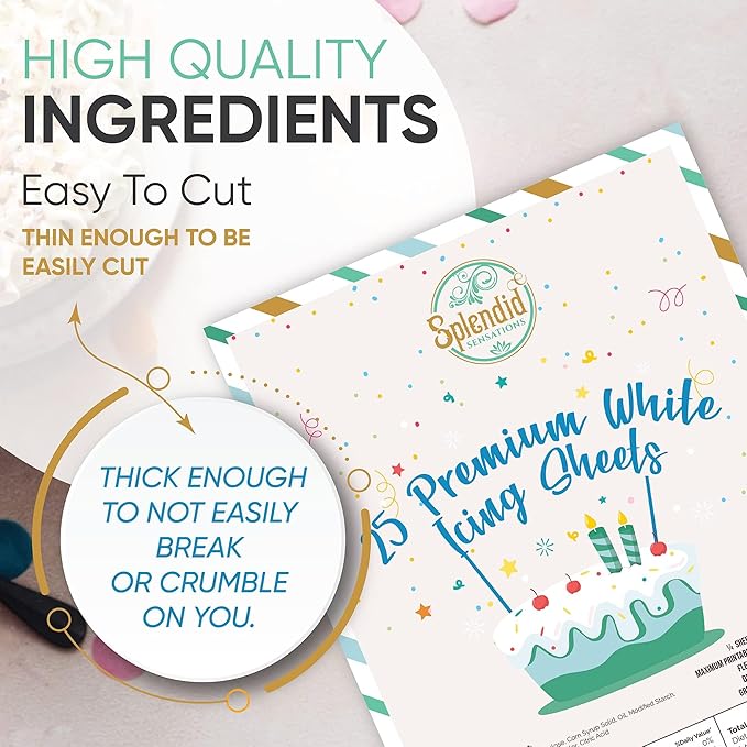 Splendid Sensations 25 ct Edible Paper Edible Printer Edible Images for Cakes Edible Paper for Cakes and Cookies Sugar Paper Icing Sheets Edible Cake Images Edible Cake Prints Frosting Sheets