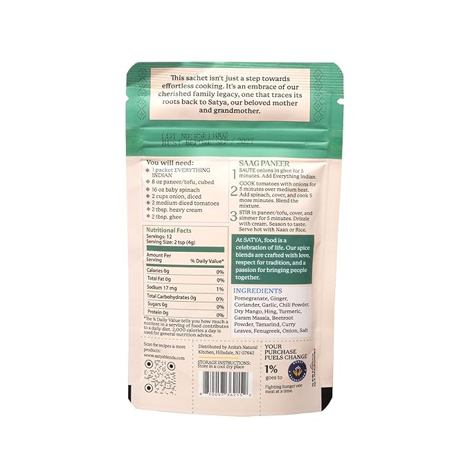 Satya Everything Indian Masala Mix Multipurpose Seasoning Powder– 1.05 oz Sachets (Pack of 5 – 150gm) Aromatic Indian Spices for Vegetables Beans &amp Lentils Vegan Gluten &amp Dye Free Low Sodiu