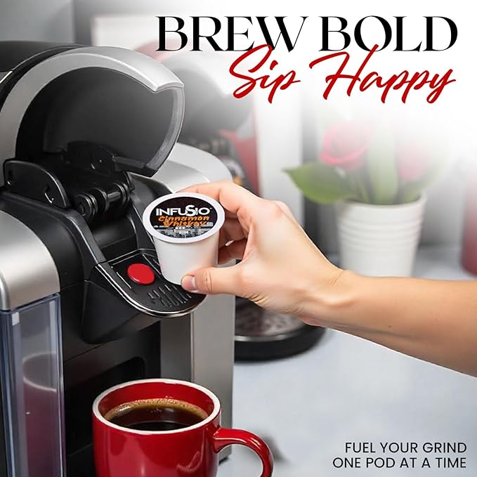 InfuSio Coffee Pods 96 Count Cinnamon Whiskey Flavored Medium Roast Single serve Coffee pods for Keurig K Cups Brewers - InfuSio Premium Roasted Keurig 2.0 Compatible