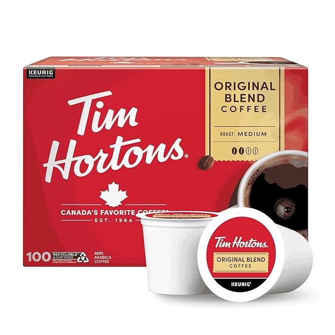 Tim Hortons Original Blend Medium Roast Coffee Single-Serve K-Cup Pods Compatible with Keurig Brewers 100ct K-Cups