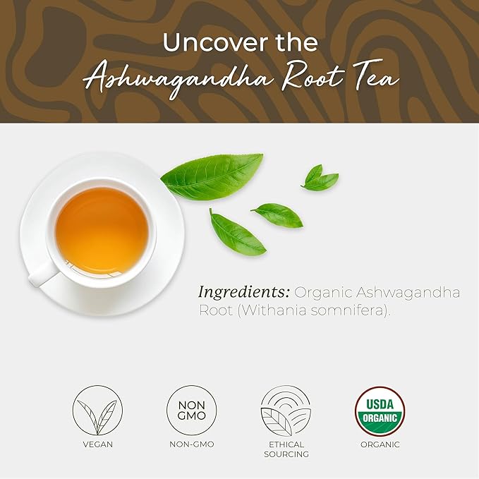 Starwest Botanicals Organic Ashwagandha Tea - Caffeine Free Herbal Tea String Free Sachets USDA Organic Ashwagandha Root Non GMO - Bulk Pack 100 Bags