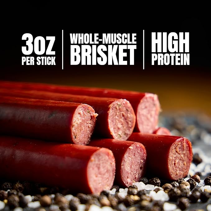 Primal Eats 7-Pepper 100% Beef Brisket Meat Sticks 3oz 10-Pack - 18g Lean Meat Protein Keto Paleo Carnivore Gluten Free Zero Sugar Beef Jerky Snack Stick