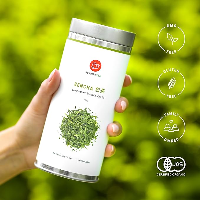 Senbird Premium Sencha With Matcha - Japanese Green Tea With Matcha - From Kyoto Japan - Loose Leaf Tea In Airtight Tea Tin (3.5oz/100g)