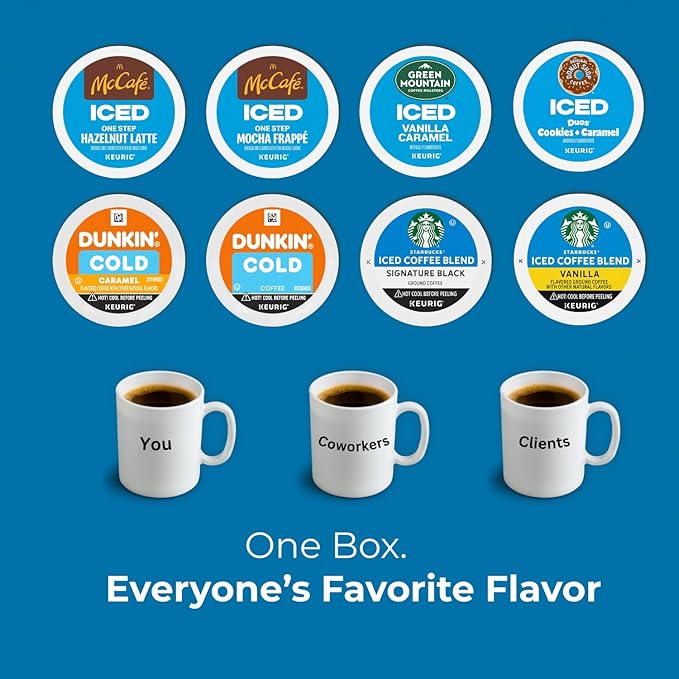 30-Count Cold Brew&amp Iced Coffee K-Cup Pods Variety Pack: Starbucks Mcdonalds Dunkin Green Mountain Donut Shop - Signature Black Vanilla Hazelnut LatteMocha Frappe Caramel Coffee with Recip