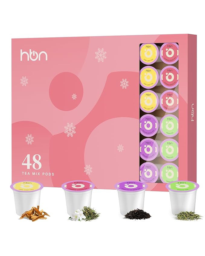 HBN Tea 48-Count Sampler Variety Pack for K-Cup Brewers Healthy &amp Energizing Tea Capsules Gift Box Set (Green English Breakfast Earl Grey Jasmine)