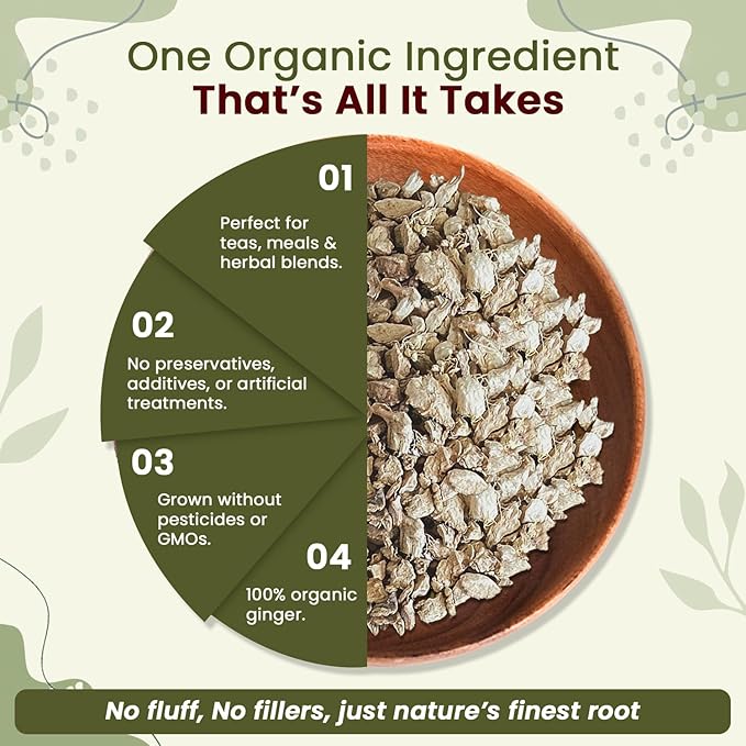 Organic Way Dried Ginger Root Cut &amp Sifted (Zingiber officinale) - Herbal Tea | Kosher &amp USDA Certified | Vegan Non-GMO &amp Gluten Free | 100% Raw from India (2LBS - 32Oz.)