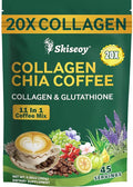 20x Collagen Chia Coffee - 11-in-1 Coffee Shape Mix with Collagen &amp Chia Seeds L-Glutathione for Skin Hair - Boost Energy and Improve Focus Vegan Friendly 45 Servings