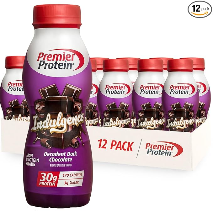 Premier Protein Shake INDULGENCE Decadent Dark Chocolate 30g Protein 170 Calories 3g Sugar 11.5 fl oz 12 Pack (Packaging May Vary)