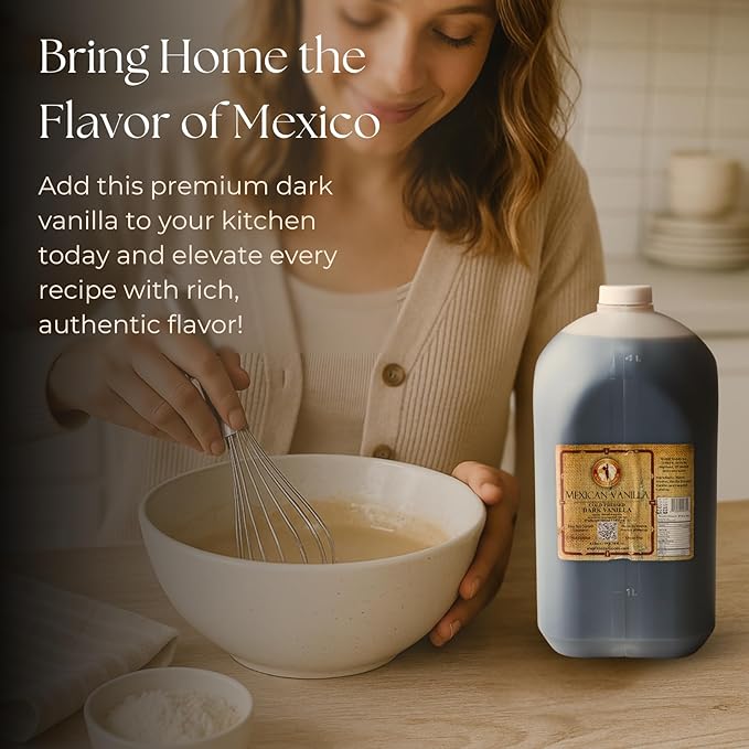 Pure Dark Mexican Vanilla Extract Gluten-Free Vanilla for Baking Cakes Cookies Desserts Coffee &amp Beverages (135.25 fl oz) – Natural No Coumarin Bold Flavor