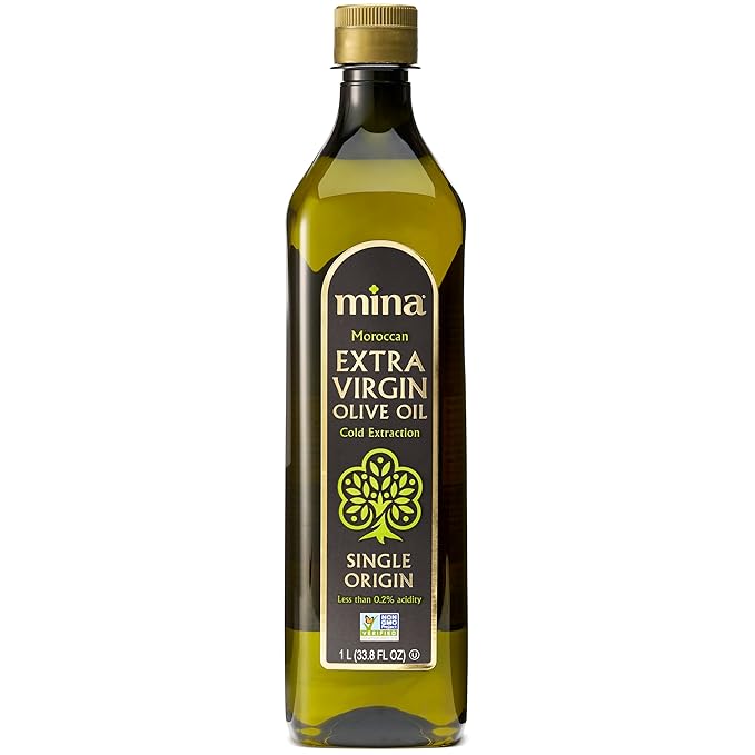 Mina Moroccan Olive Oil Extra Virgin 33.8 Fl Oz New Harvest Polyphenol Rich Olive Oil Single Origin Extra Virgin Olive Oil Cold Extraction Less than 0.2% Acidity 1 L