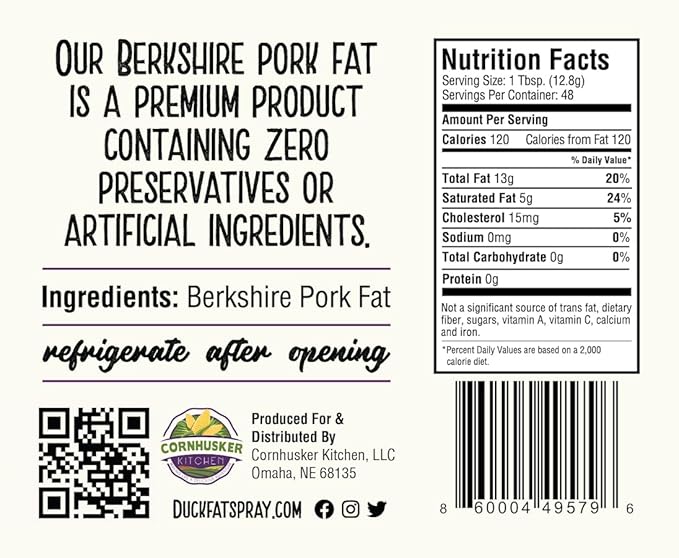 Cornhusker Kitchen Premium Rendered Tub 1.5lbs (Berkshire Pork Fat)