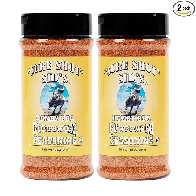 Sure Shot Sid’s Honey BBQ Gunpowder Seasoning 2 Pack (12 oz Each) – Sweet &amp Smoky All-Purpose BBQ &amp Grill Rub for Chicken Ribs Steak &amp Vegetables