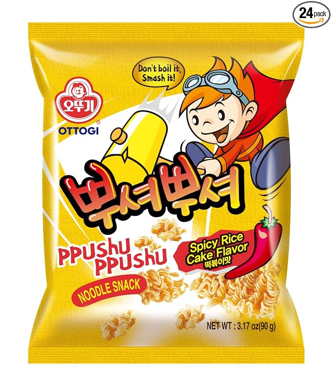 OTTOGI PPUSHU PPUSHU NOODLE SNACK- Spicy Rice Cake Flavor (90g) - 24 Pack