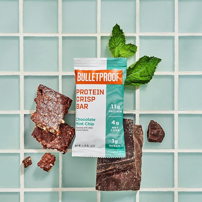 Bulletproof Chocolate Mint Chip Protein Crisp Bars 12pk High Protein Low Sugar