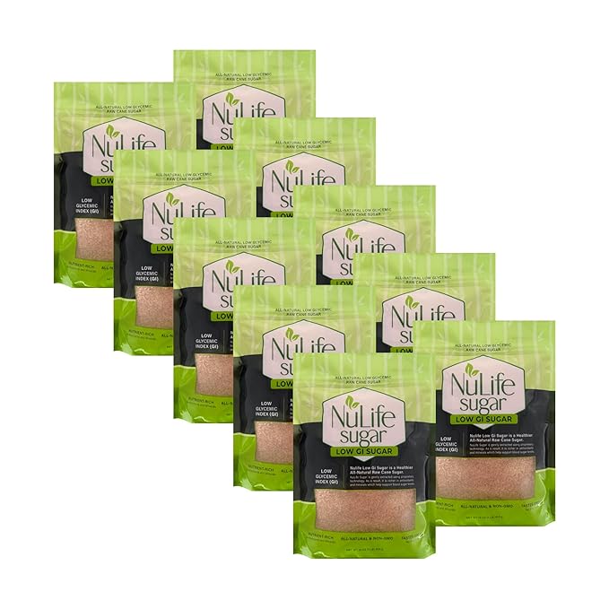 NuLife Low GI Sugar 1 Pound Bag All-Natural Low Glycemic Raw Sugar Cane (10 Pounds)