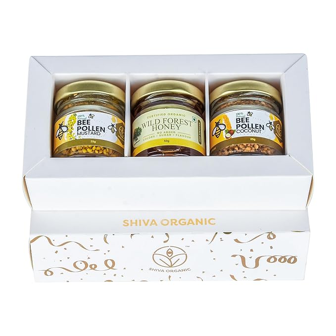 White and Gold Gift Box (50g Honey + 2x25g Bee Pollen each)