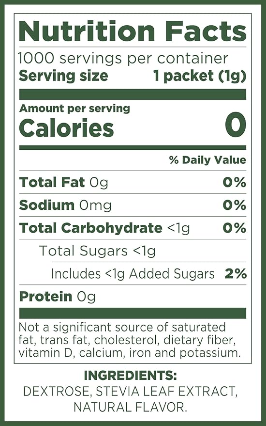 PURE VIA Stevia Sweetener Packets Sugar Substitute Natural Sweetener Zero Calorie Natural Sweetener Packets 1000 Count