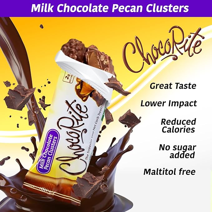 ChocoRite - Diet Milk Chocolate Pecan Clusters - 16/Box - High Fiber - Low Calorie - No Sugar Added