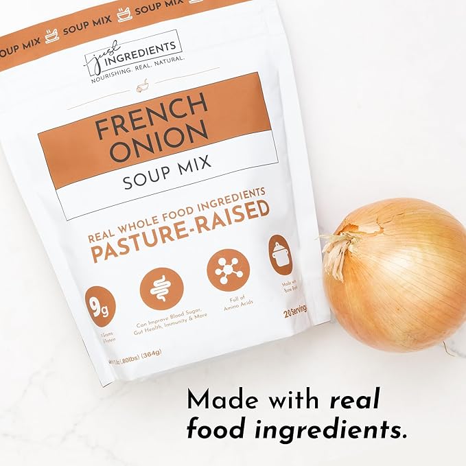 French Onion Soup Mix | 20 Servings | 9g Protein Per Serving | Pasture-Raised Bone Broth with Onion Garlic &amp Pepper | Supports Gut Health Immunity Joints &amp Skin*