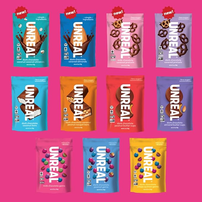 UNREAL Milk Chocolate Gems Certified Fair Trade Non-GMO Made with Gluten Free Ingredients and Colors from Nature No Sugar Alcohols or Soy 6 Bags