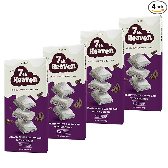 7th Heaven Vegan Soy Milk Chocolate Bars: Cookies and Cream - (3.5 oz - 4 Pack) Healthy Chocolate Perfect Valentines Gift For Your Loved Ones 100% Dairy Free Non GMO Kosher Parve Cruelty Free