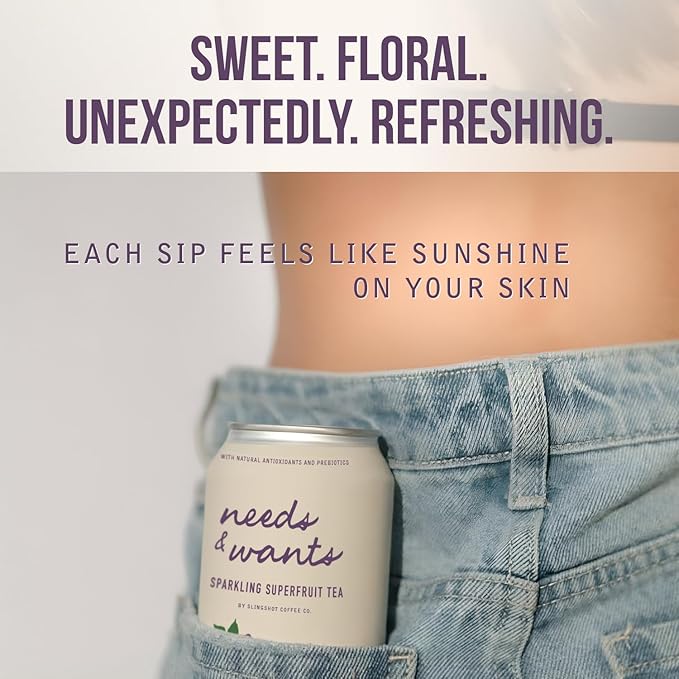 Needs &amp Wants Sparkling Tea - Blackberry Hibiscus 10.5oz Cans (12 Pack) | Organic Superfruit Tea with Cascara Blackberry Juice &amp Hibiscus Lightly Sweet with Notes of Vanilla &amp Cinnamon