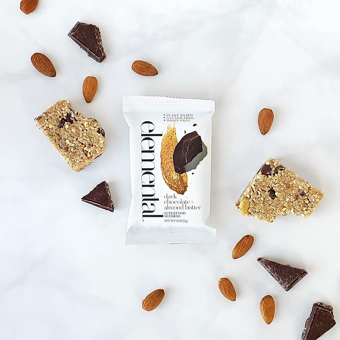 Elemental Superfood Seedbars Dark Chocolate + Almond Butter 1.8 Ounce - 12 Pack 100% Certified Organic Non-GMO Verified Gluten Free Dairy Free Plant Based