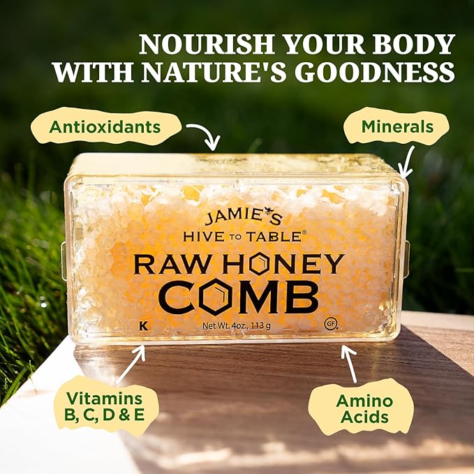 Jamie's Hive To Table 100% Raw Honeycomb 48 Oz (Pack of 12) – All-Natural Pure Georgia Honeycomb – Fresh Georgia Honeycomb with Bee Pollen and Propolis No Additives or Preservatives Non-GMO