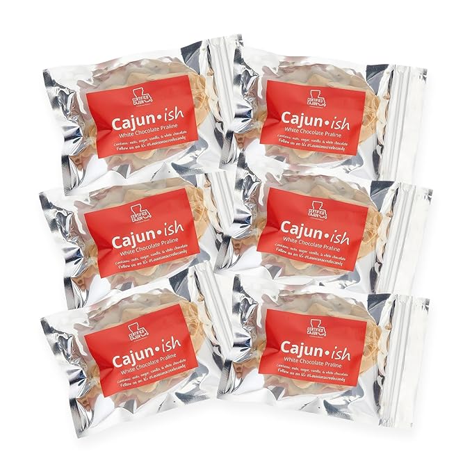 Creole ish Original praline pecans Candy-Authentic Sweet Delights from New Orleans Cajun Flavors Certified Louisiana Candy French Influence Dairy-Made Perfection (White Chocolate 6 Pack)