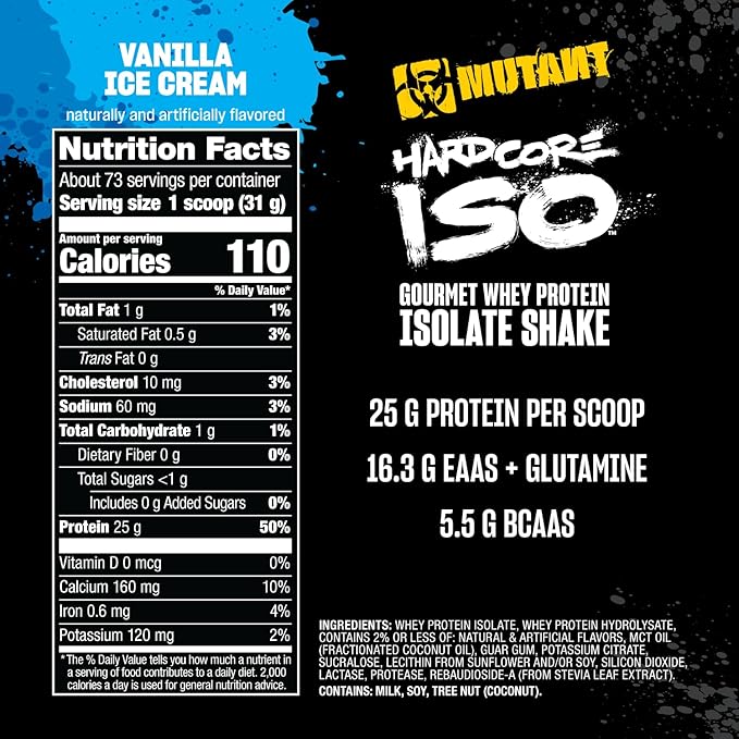 Mutant Hardcore ISO Whey Protein Isolate Powder Acts Fast to Help Recover Build Muscle Bulk and Strength 5 lb - Vanilla Ice Cream