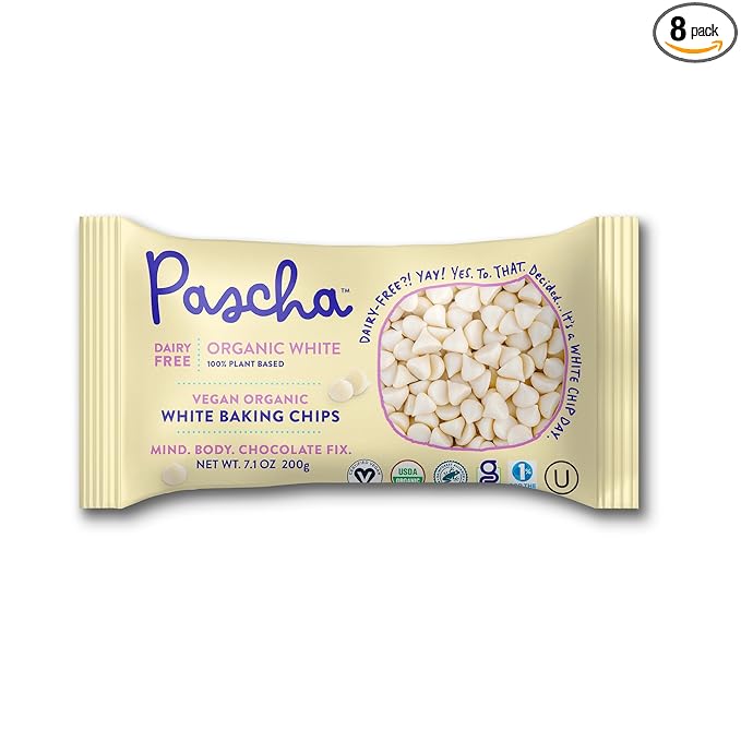 Pascha Organic Vegan White Baking Chips - Dairy-Free Alternative - Rice-Based Bulk Baking Chocolate - Allergen-Free &amp Plant-Based - Rainforest Alliance Certified Cocoa Butter (Pack of 6)