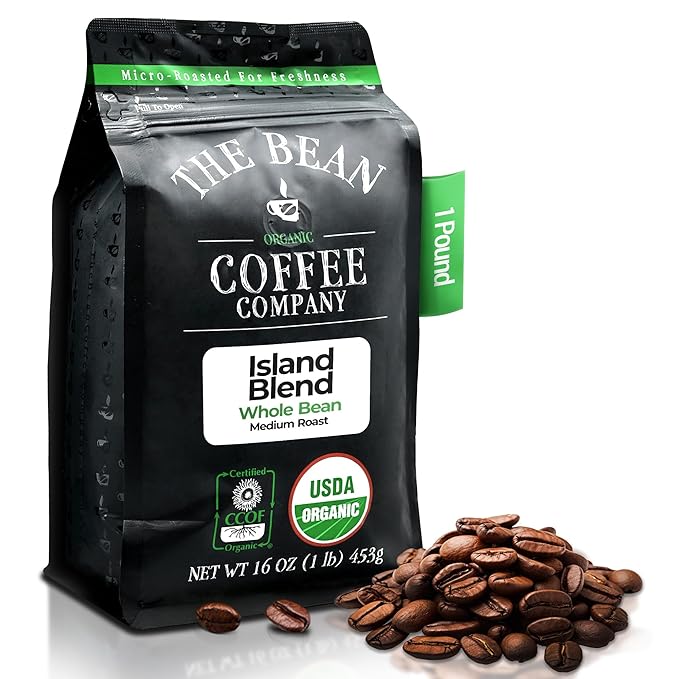 The Bean Organic Coffee Company Island Blend Medium Roast Whole Bean Coffee 16-Ounce Bag