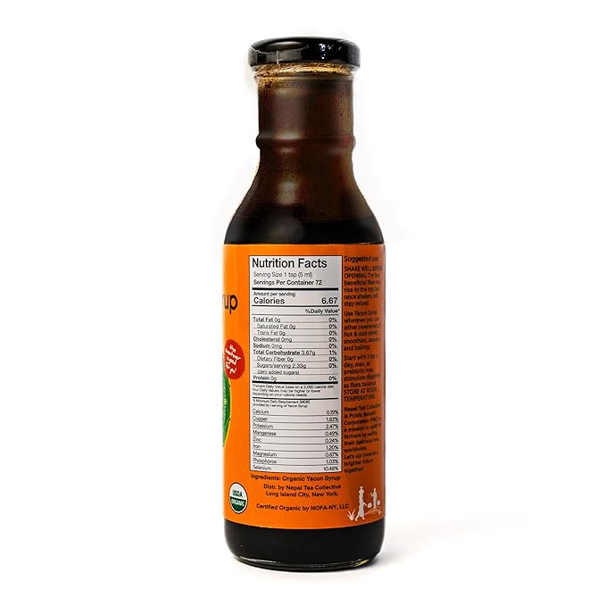 Global Family Farms Yacon Syrup 100% Organic 9.5 Fl Oz Glass Bottle Low Calorie Satisfying Sweetness Rich in Minerals Low Glycemic High in FOS/Prebiotic for Digestive Health