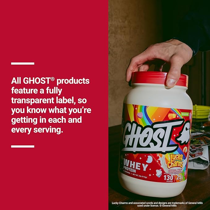 GHOST Whey Protein Powder Lucky Charms Cereal Milk - 2LB 25G of Protein - Whey Protein Isolate &amp Concentrate Blend - Post Workout Fitness &amp Nutrition Shakes Smoothies &amp Baking - Soy &am