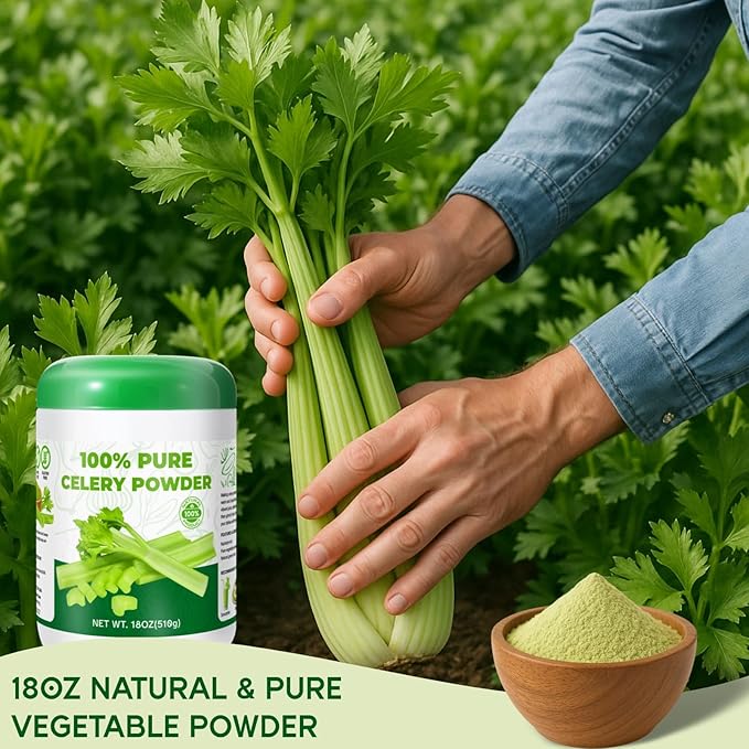 18OZ Pure Celery Powder - 100% Natural Dried Celery Juice Flavoring Powder Non GMO &amp Gluten Free Low Fat Perfect for Smoothie Baking Seasoning Drinks(510g)