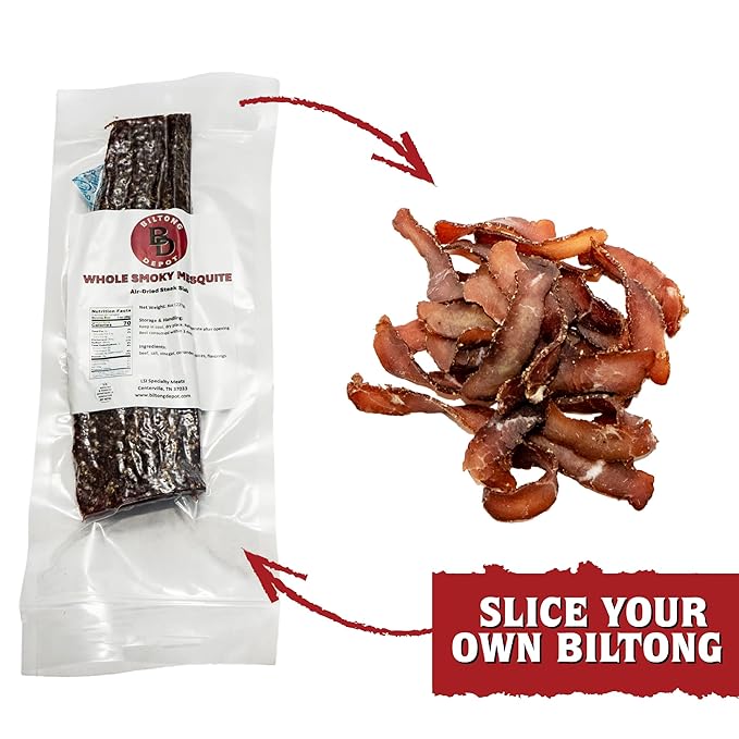 Biltong Depot Smoky Mesquite Beef Biltong Slab – 8oz | Air-Dried Beef Jerky Snack | High Protein | Zero Sugar | Keto &amp Paleo Friendly | Gluten Free | No Artificial Preservatives | No MSG