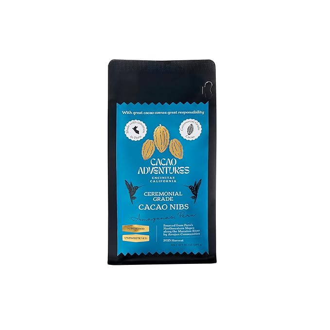 Cacao Adventures Raw Cacao Nibs Unsweetened Made from Whole Cacao Beans 10 oz – Wild Strains Lab-Tested Low Heavy Metals | High Amazon Basin - Peru | Keto Vegan Gluten-Free Superfood | Crunchy Sn